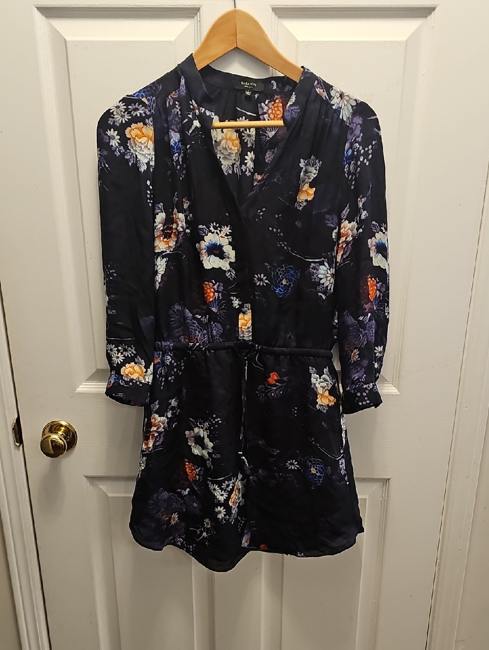 Aritzia Babaton Navy Floral Silk Dress
